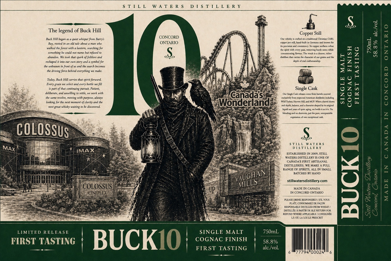 Original Buck 10 Single Malt Cognac Finish label artwork